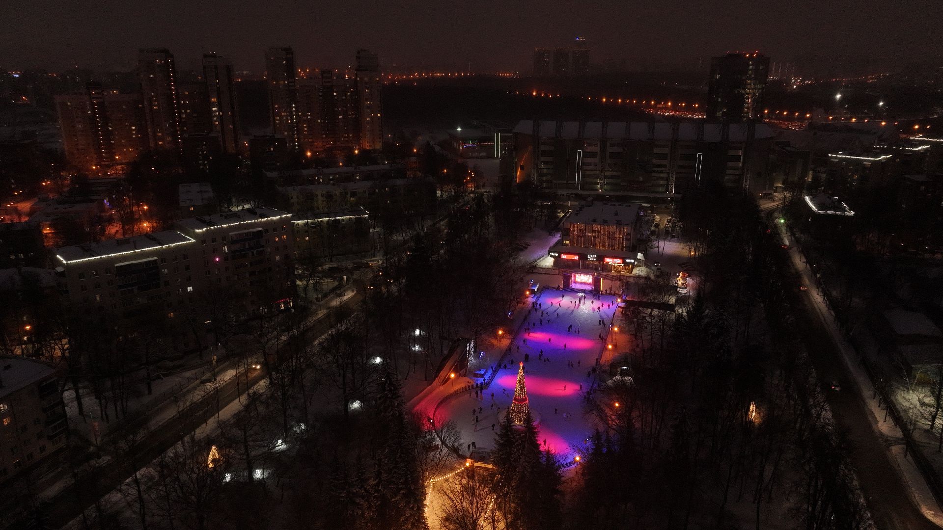 химки, видео с коптера, зима в подмосковье, благоустройство,