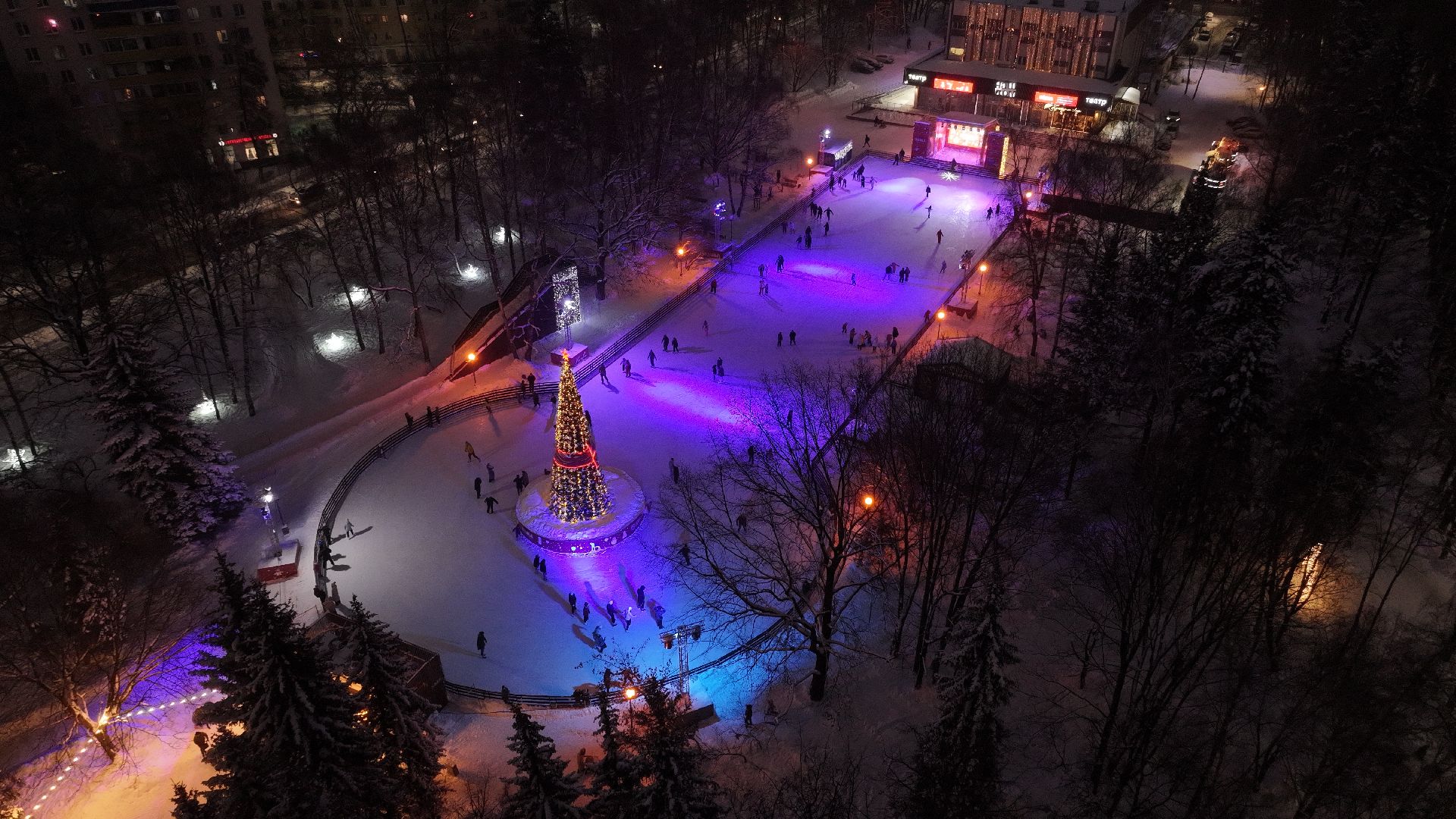химки, видео с коптера, зима в подмосковье, благоустройство,