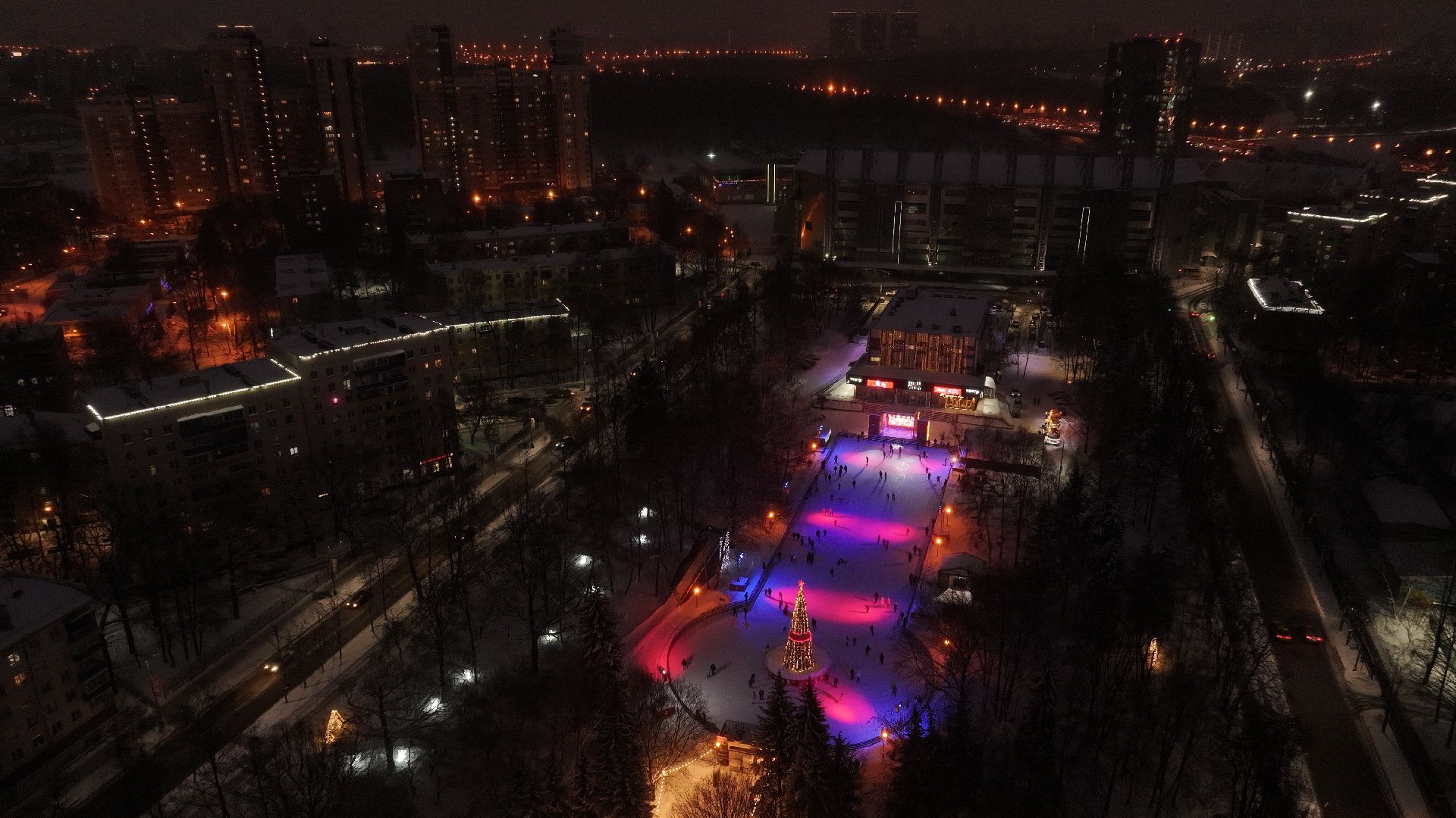 химки, видео с коптера, зима в подмосковье, благоустройство,