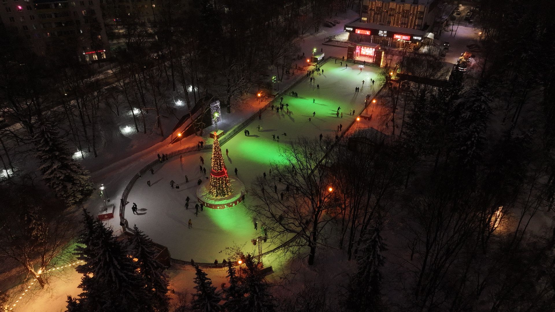 химки, видео с коптера, зима в подмосковье, благоустройство,
