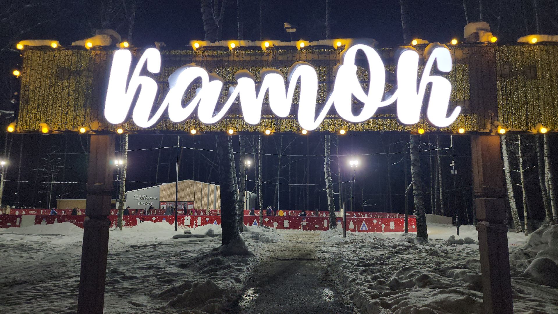 Зима в Подмосковье, каток, Центральный парк, Ногинск, Богородский городской округ,