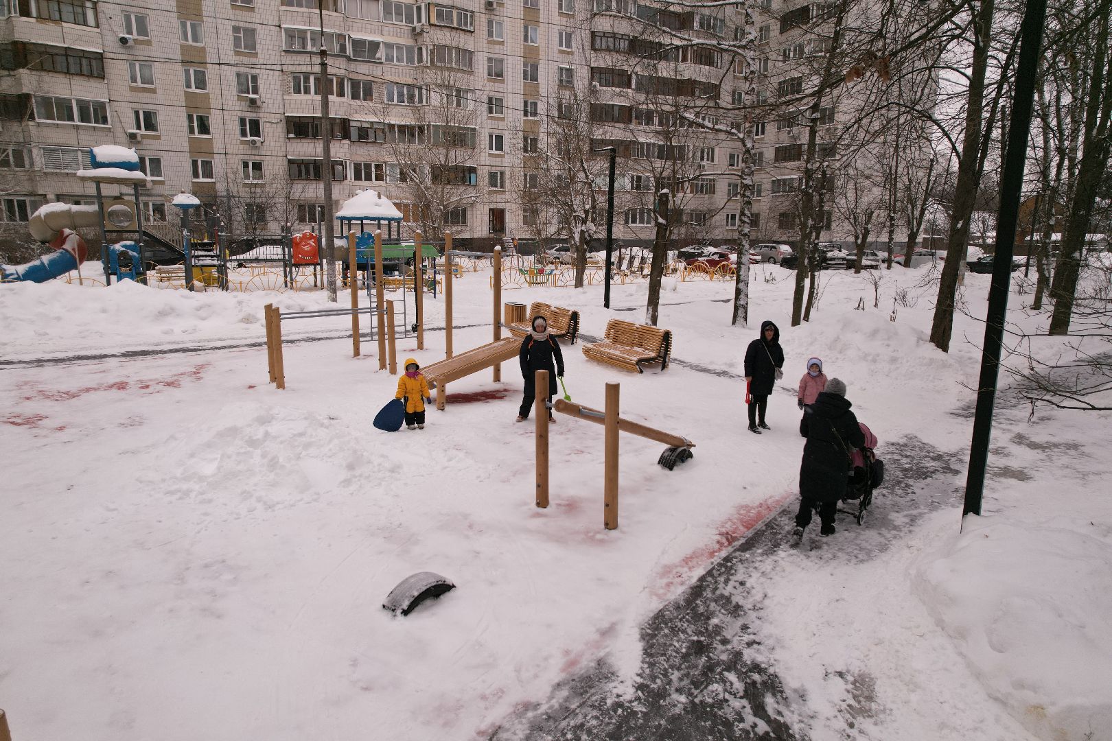видео с коптера, королёв, благоустройство, сквер,