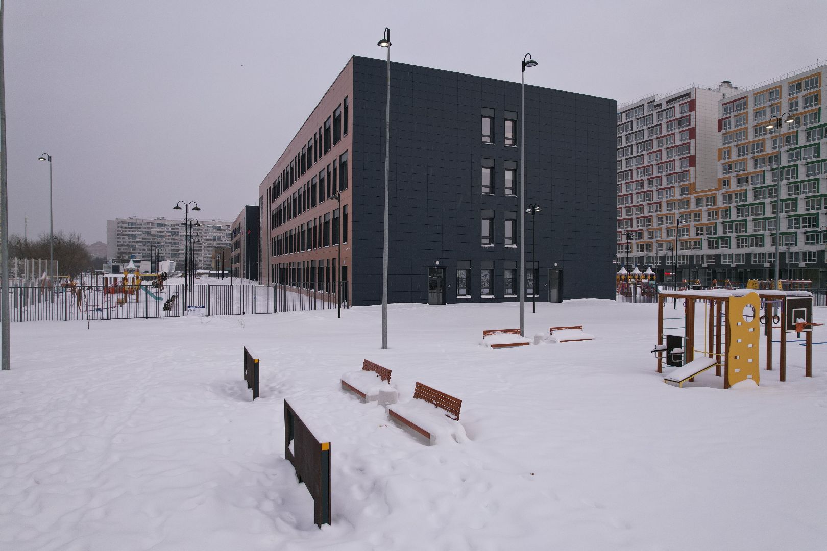 видео с коптера, королёв, школа,