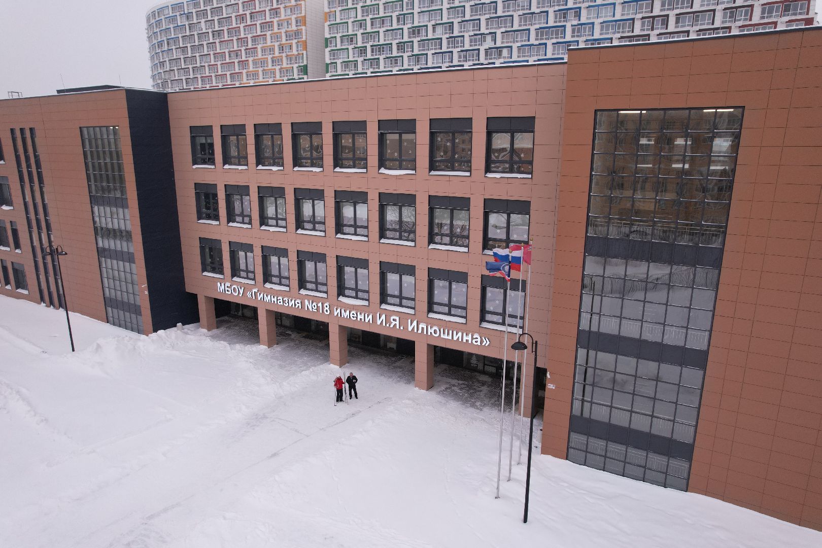 видео с коптера, королёв, школа,