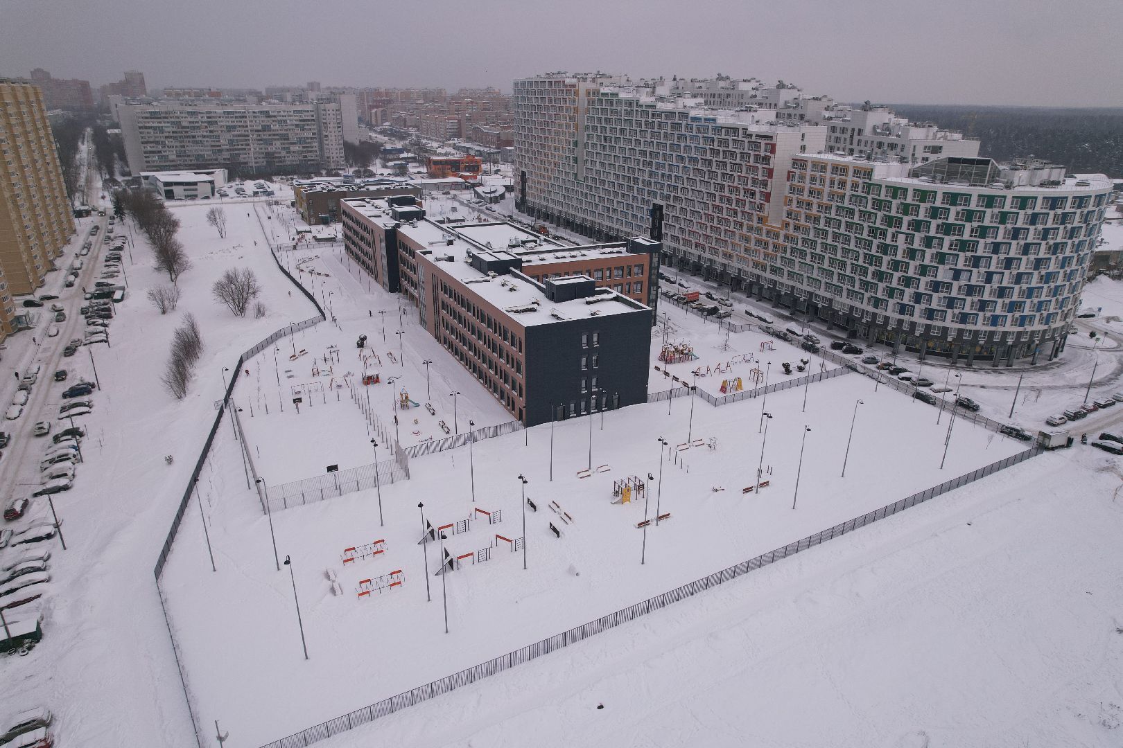 видео с коптера, королёв, школа,