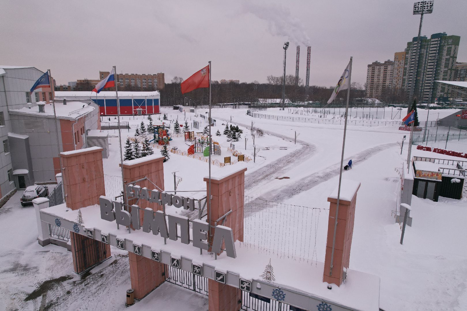 видео с коптера, королёв, стадион,