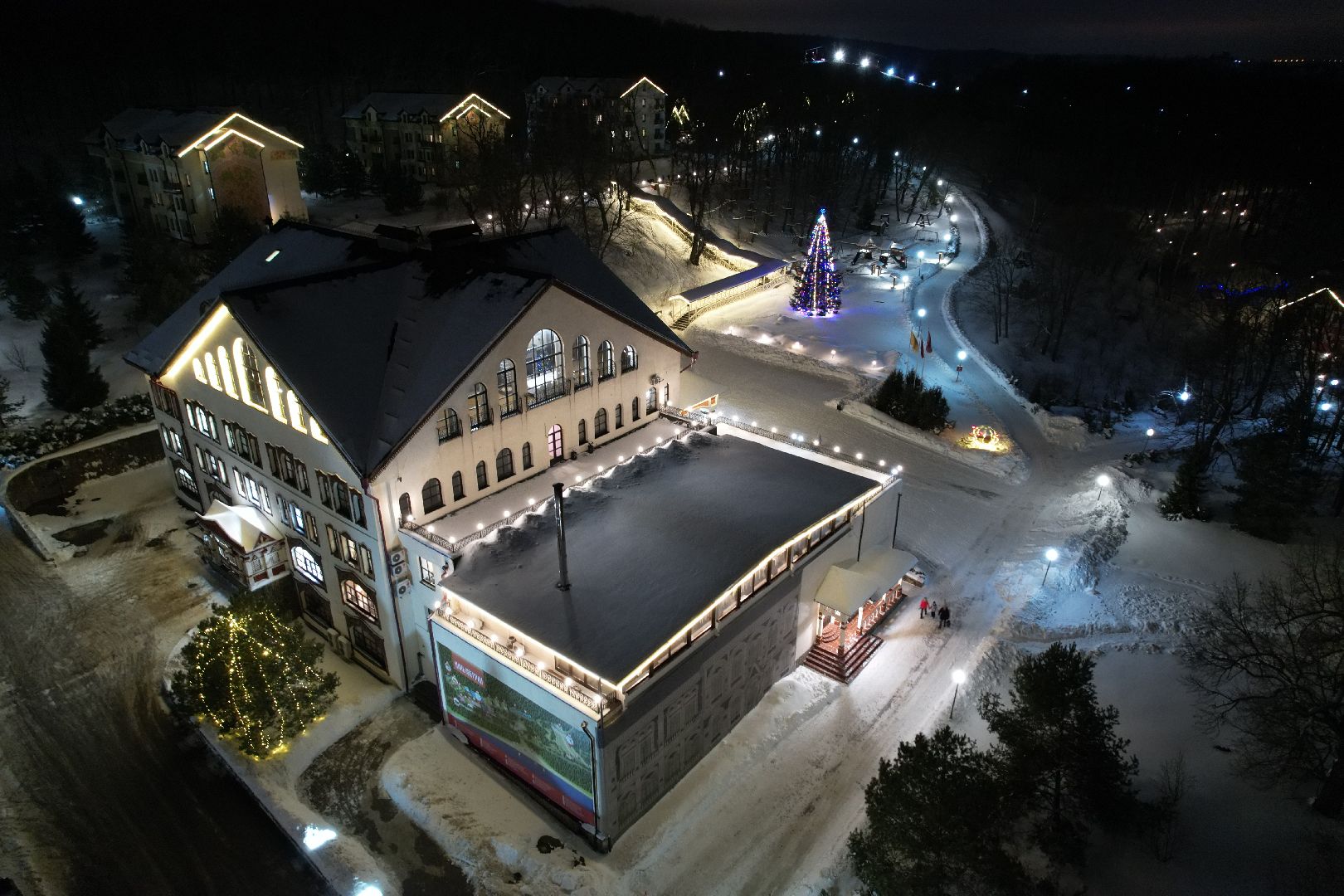 видео с коптера, курорт, лыжи,