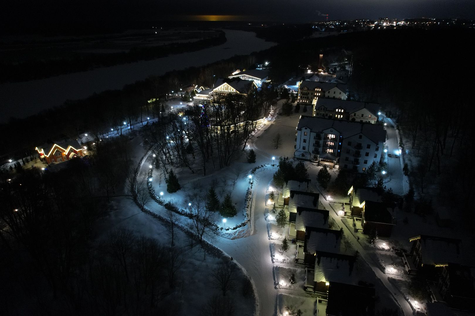 видео с коптера, курорт, лыжи,