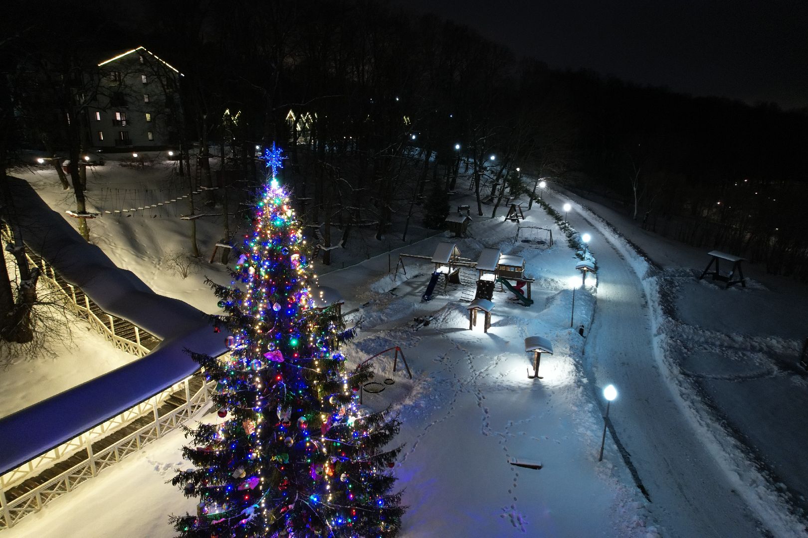 видео с коптера, курорт, лыжи,