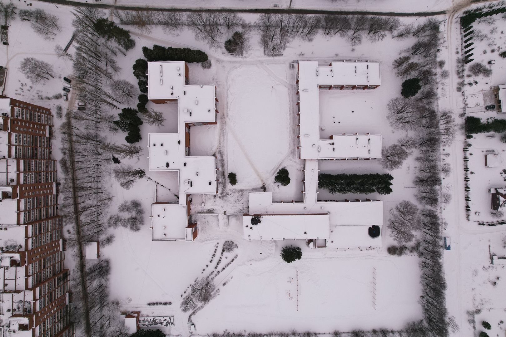 пущино, гимназия, видео с коптера,