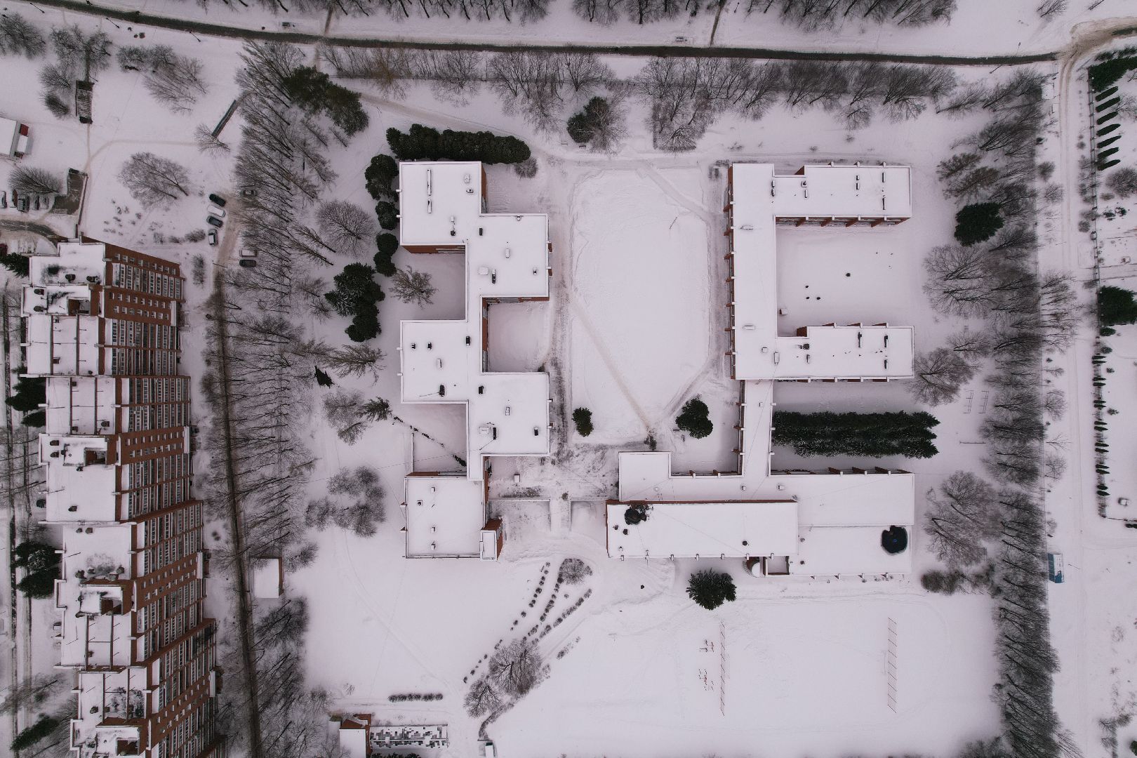 пущино, гимназия, видео с коптера,