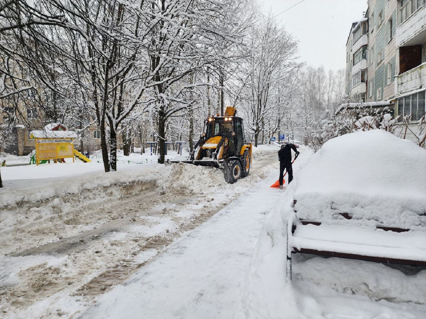 Солнечногорск, Снегопад, Уборка снега, МБУ, Рабочие,