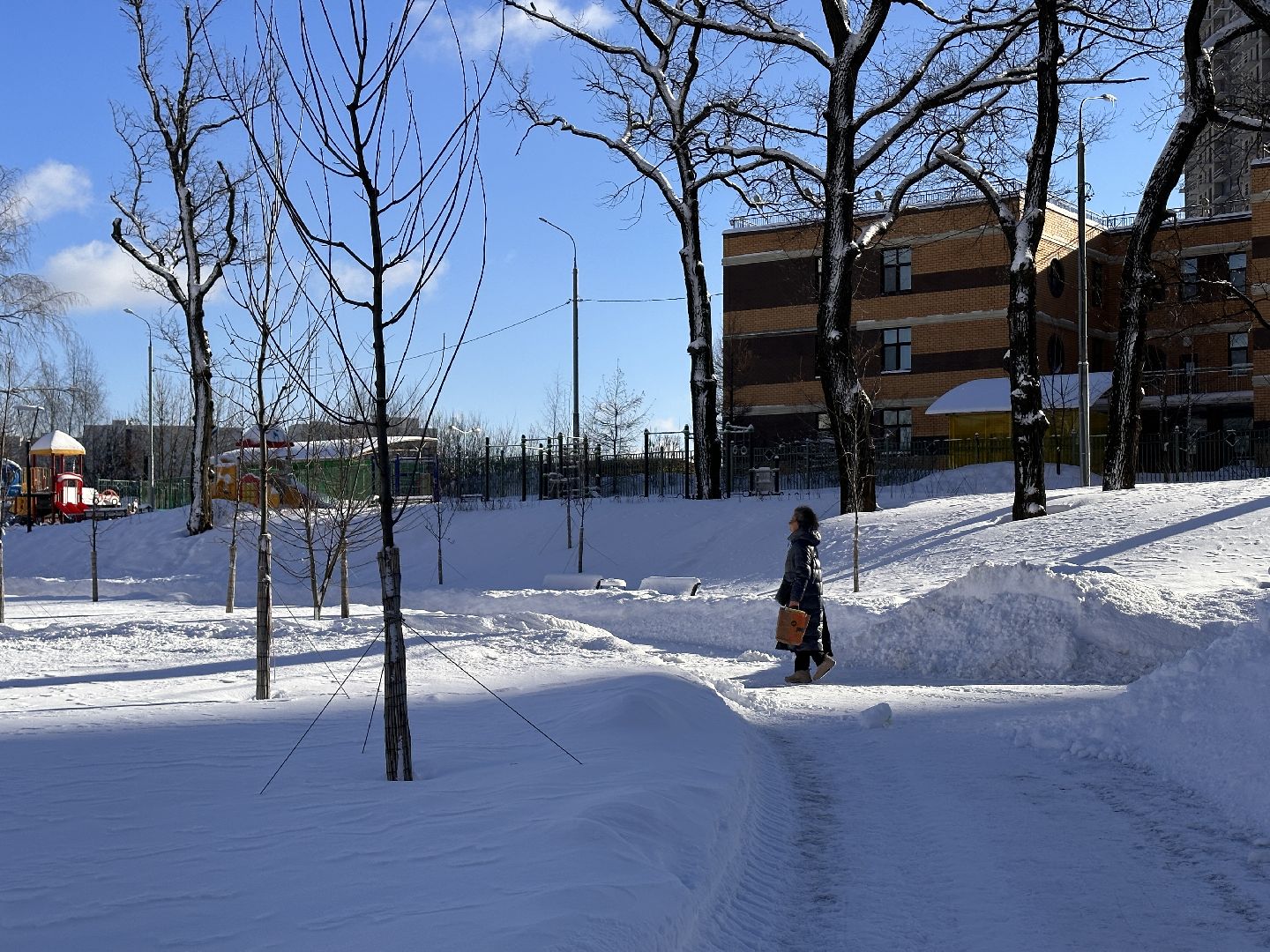 Одинцово, парк Союзный, уборка снега,