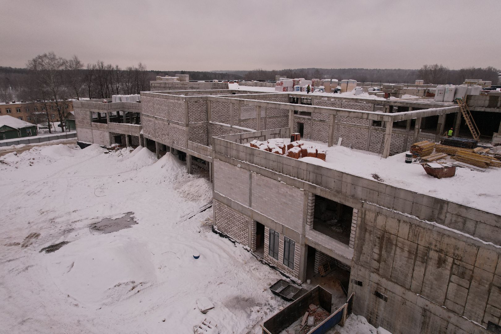 видео с коптера, школа, строительство,