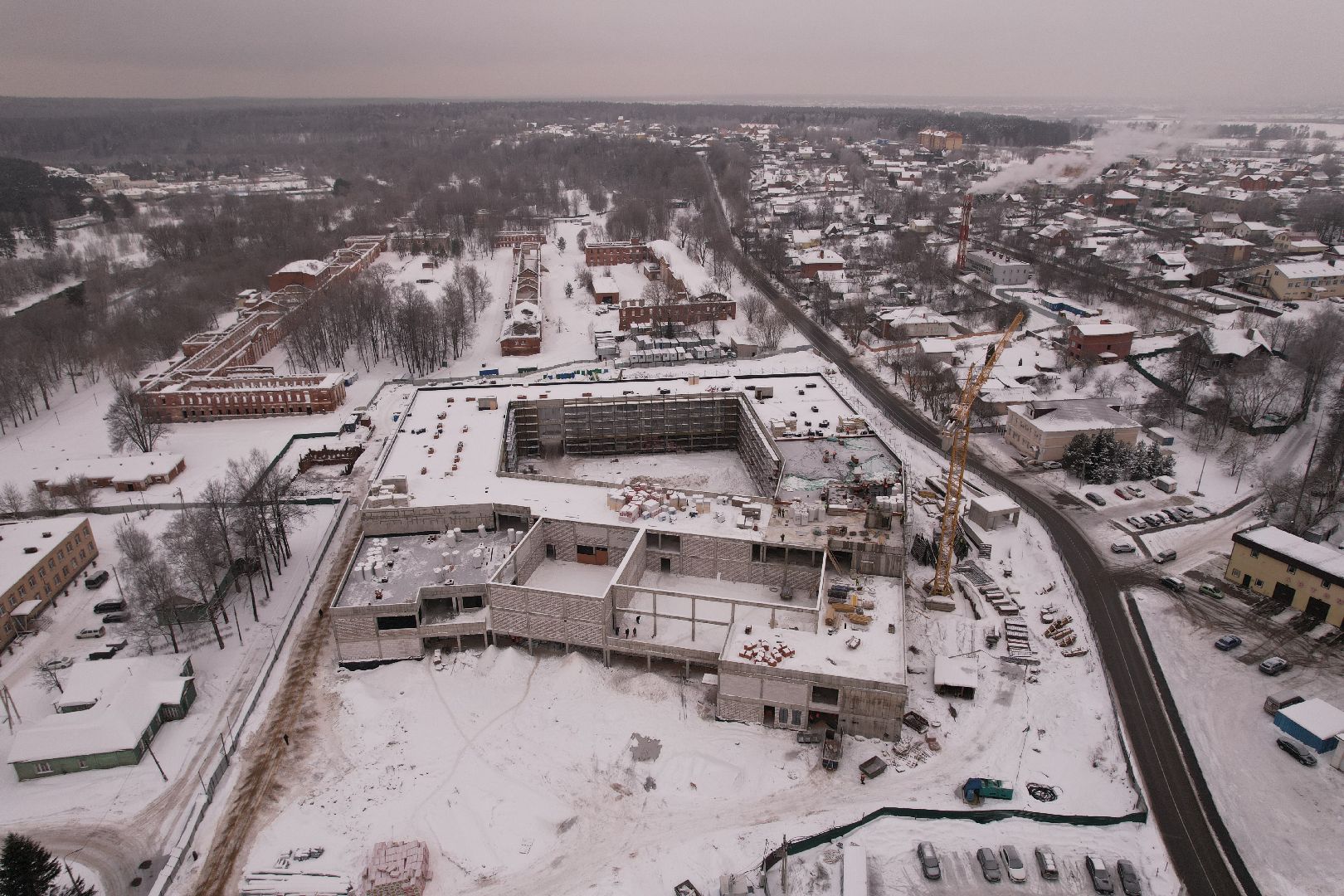 видео с коптера, школа, строительство,