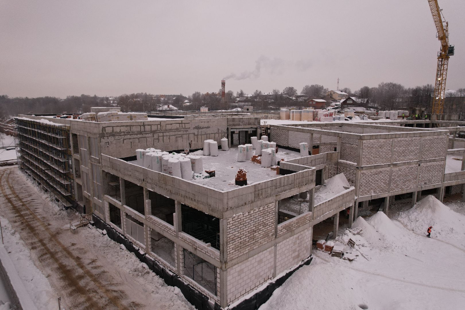 видео с коптера, школа, строительство,