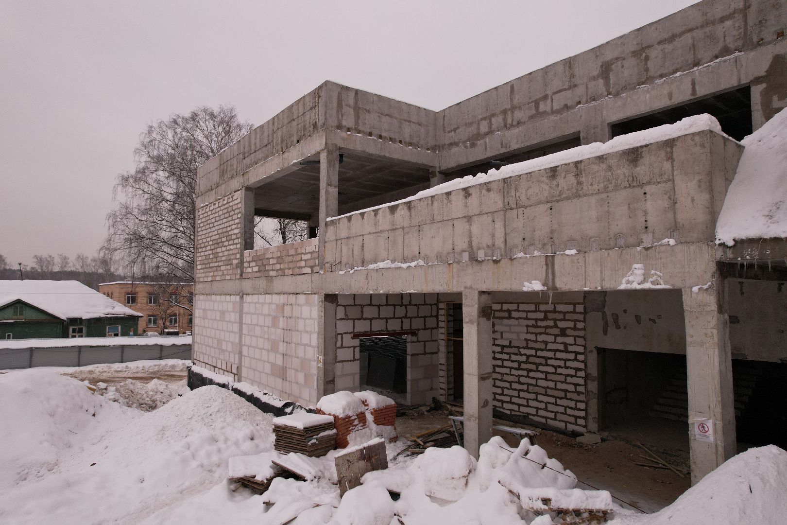 видео с коптера, школа, строительство,