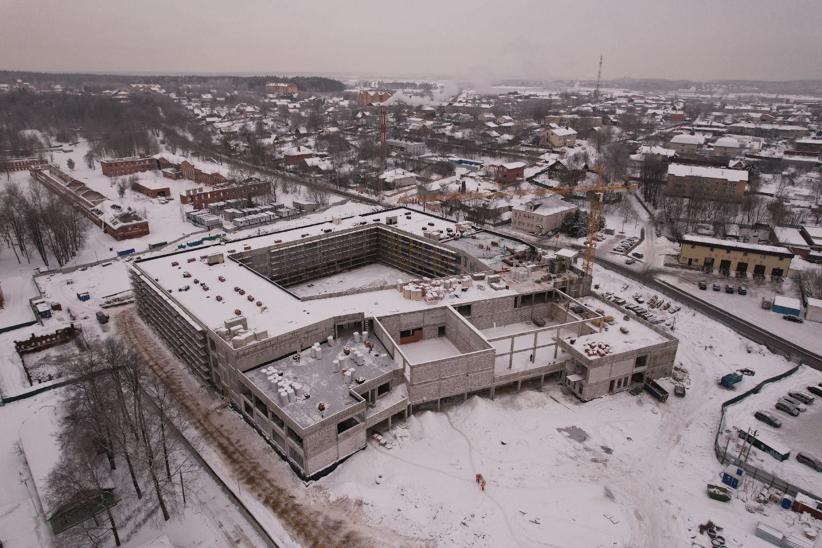 видео с коптера, школа, строительство,