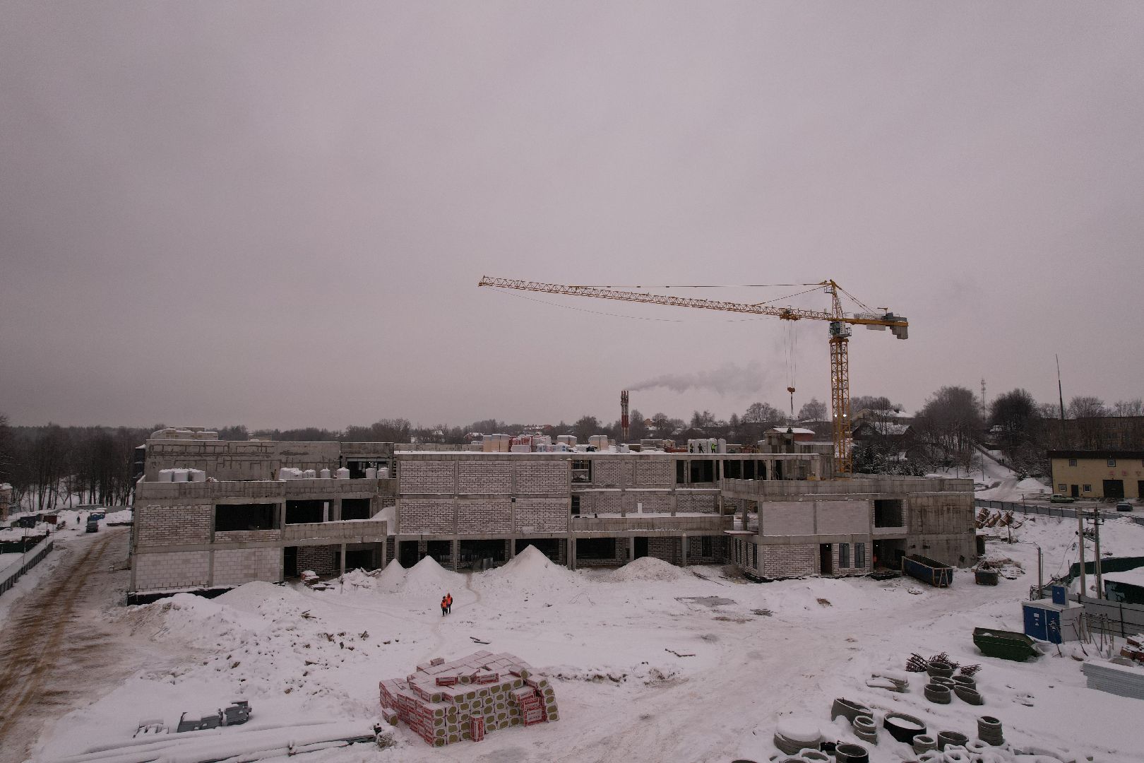 видео с коптера, школа, строительство,