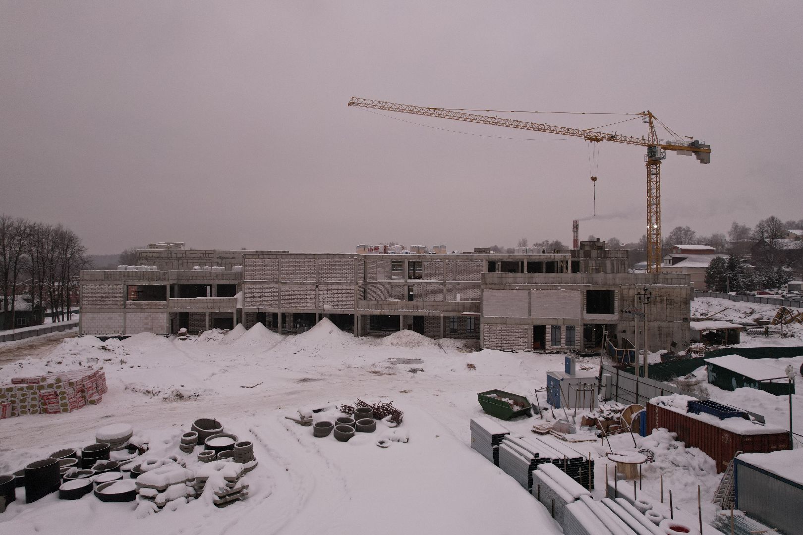 видео с коптера, школа, строительство,