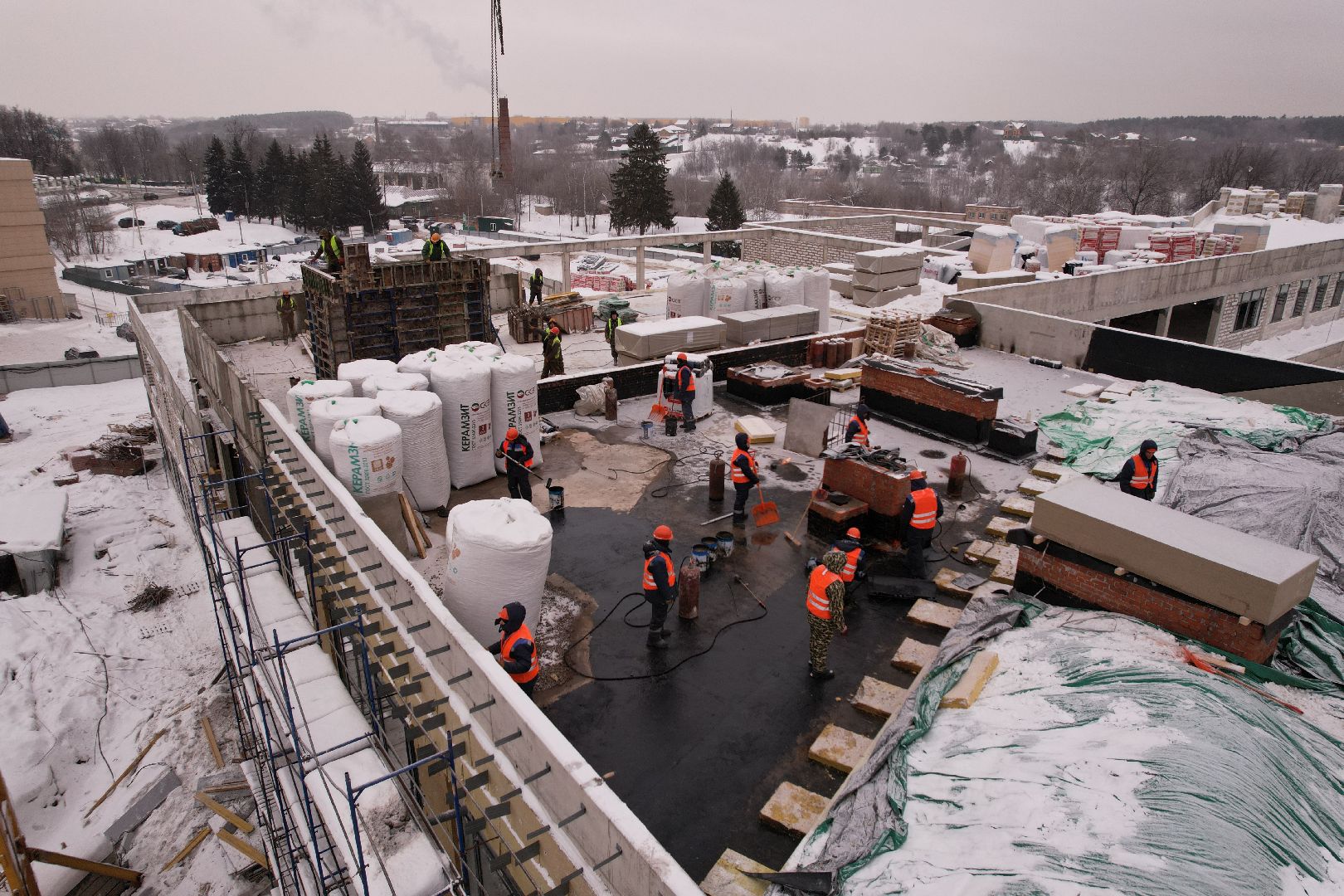 видео с коптера, школа, строительство,