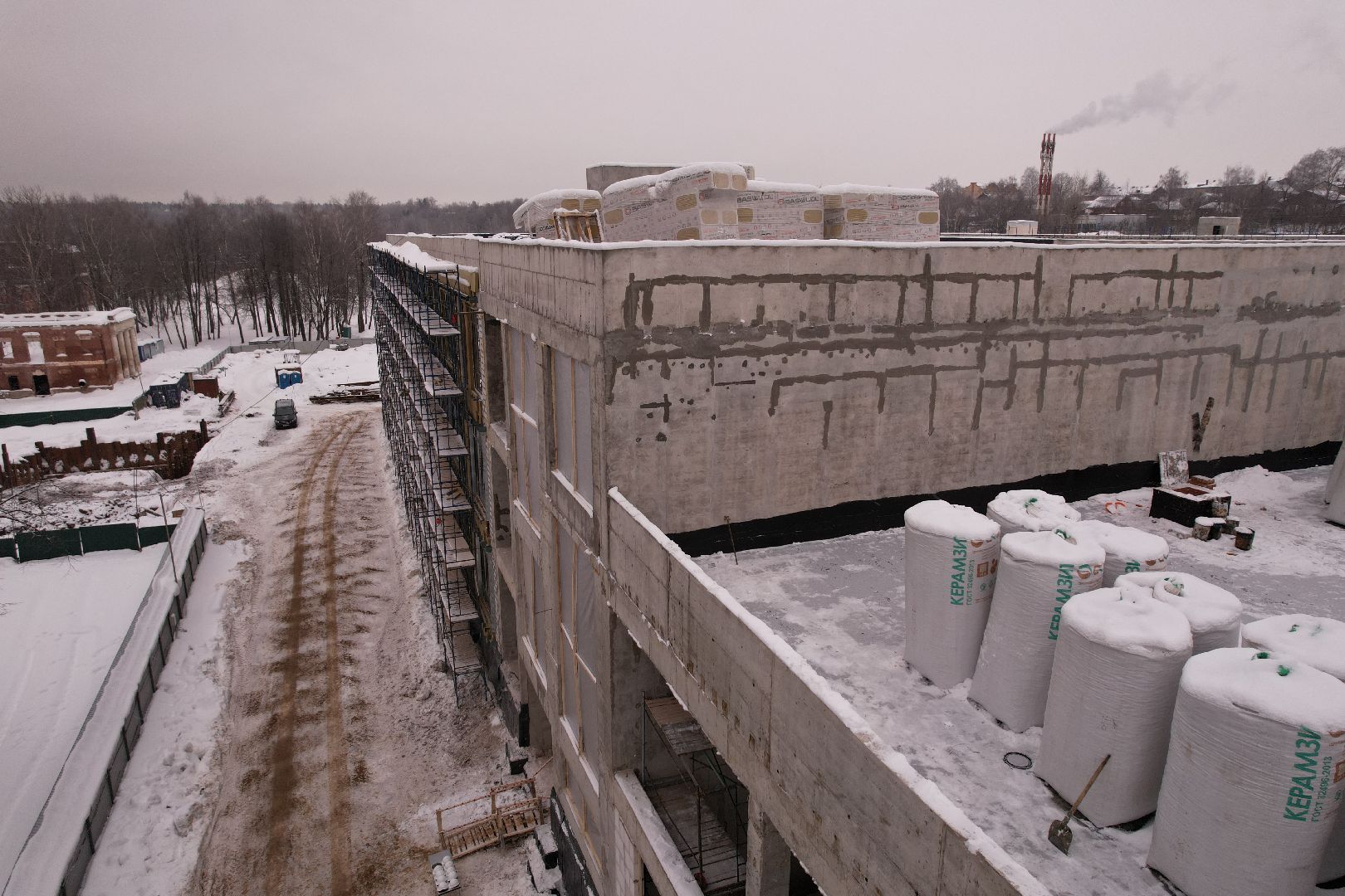 видео с коптера, школа, строительство,