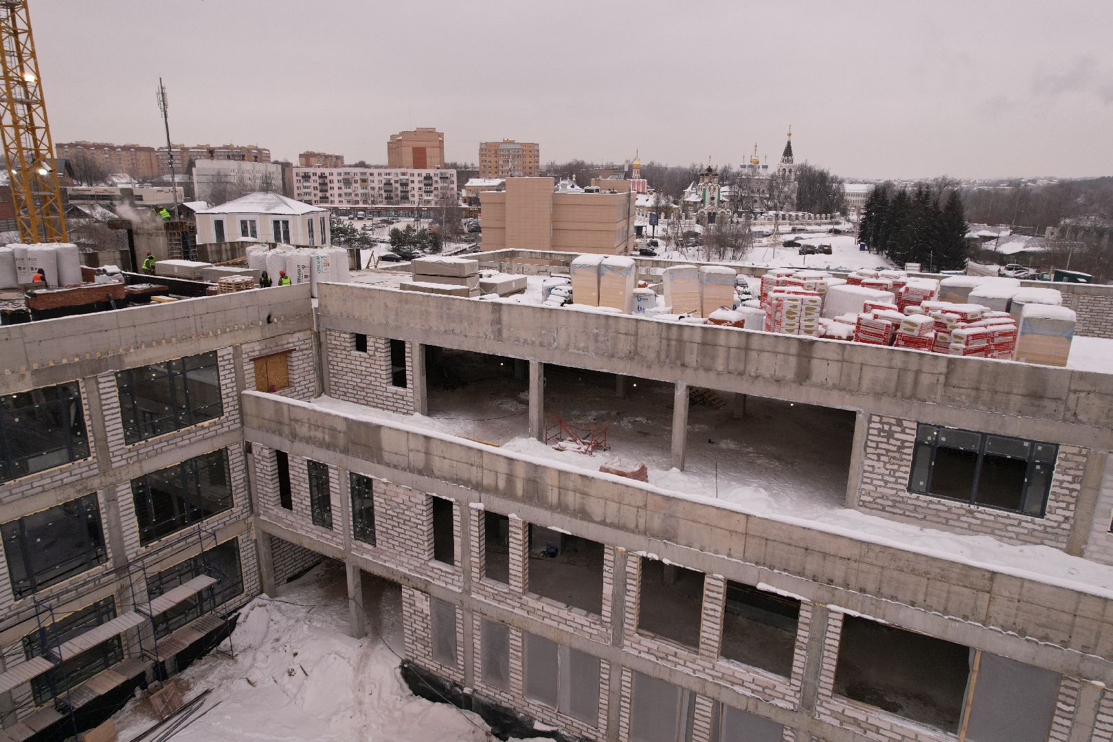 видео с коптера, школа, строительство,