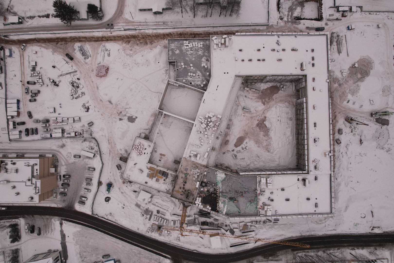 видео с коптера, школа, строительство,