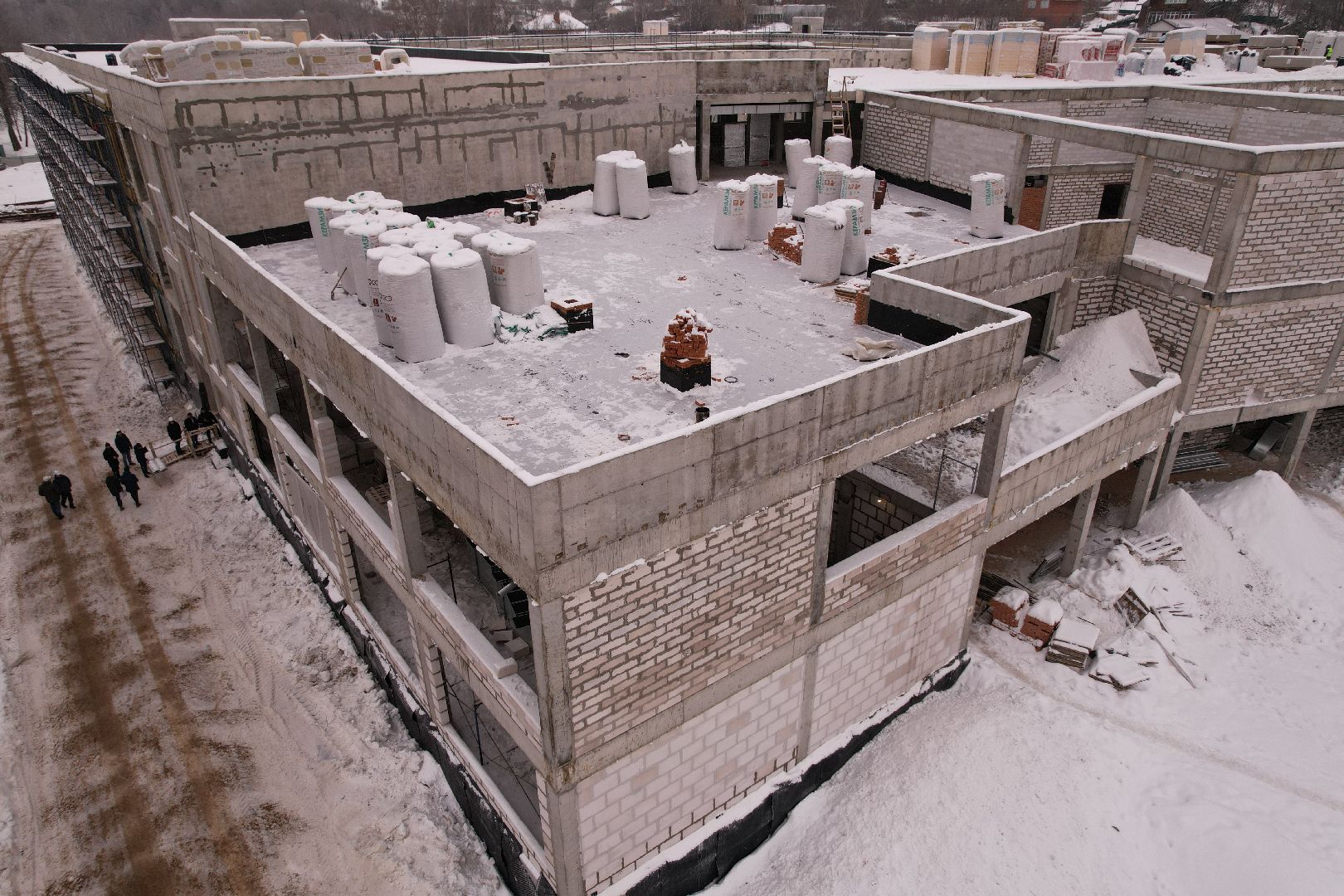 видео с коптера, школа, строительство,