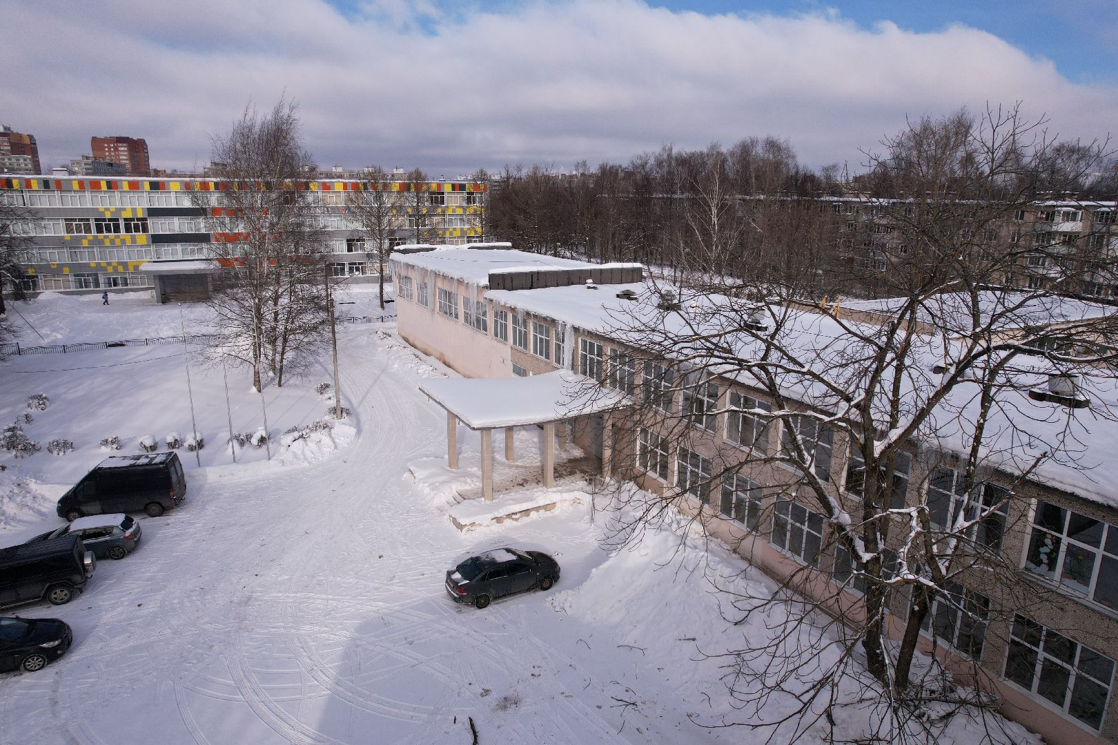 видео с коптера, школа,