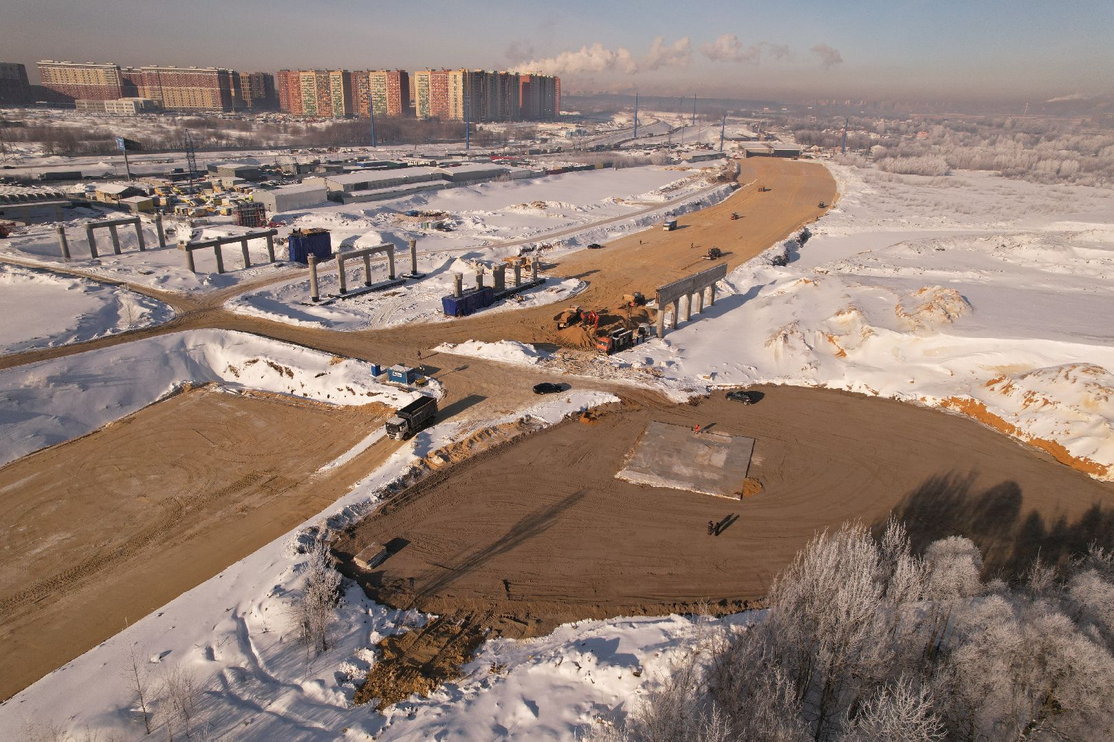 видео с коптера, люберцы, строительство, дороги,