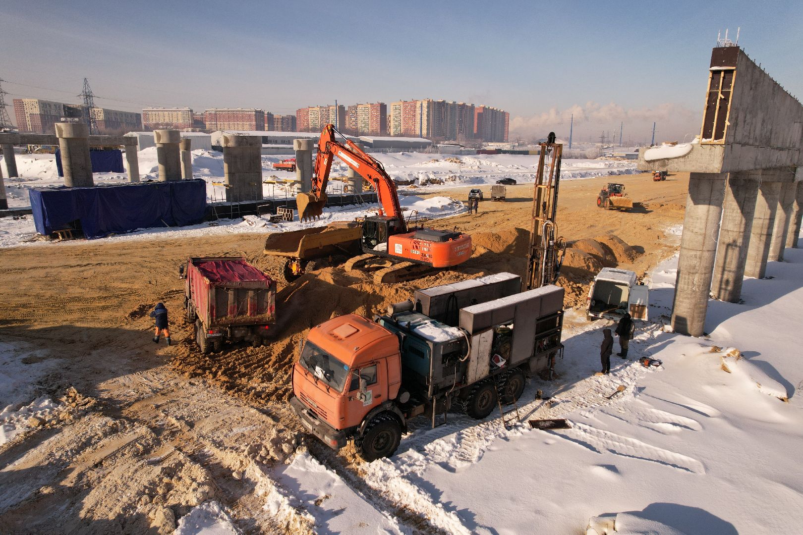 видео с коптера, люберцы, строительство, дороги,