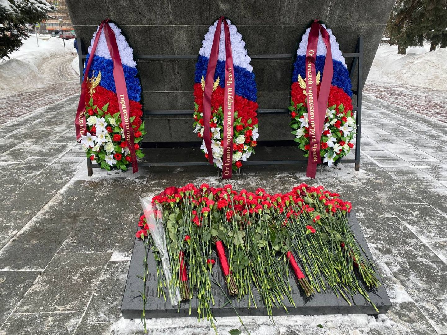 чехов, день защитника отечества, возложение цветов, ветераны, памятник,