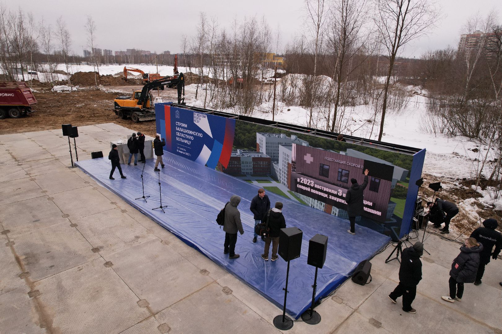 видео с коптера, больница, строительство,