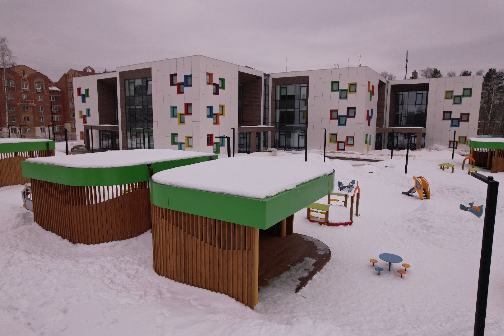 детские сады, видео с коптера, строительство,