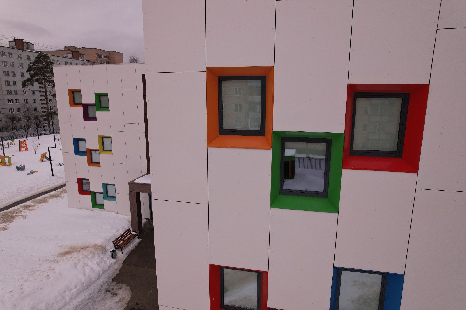 детские сады, видео с коптера, строительство,