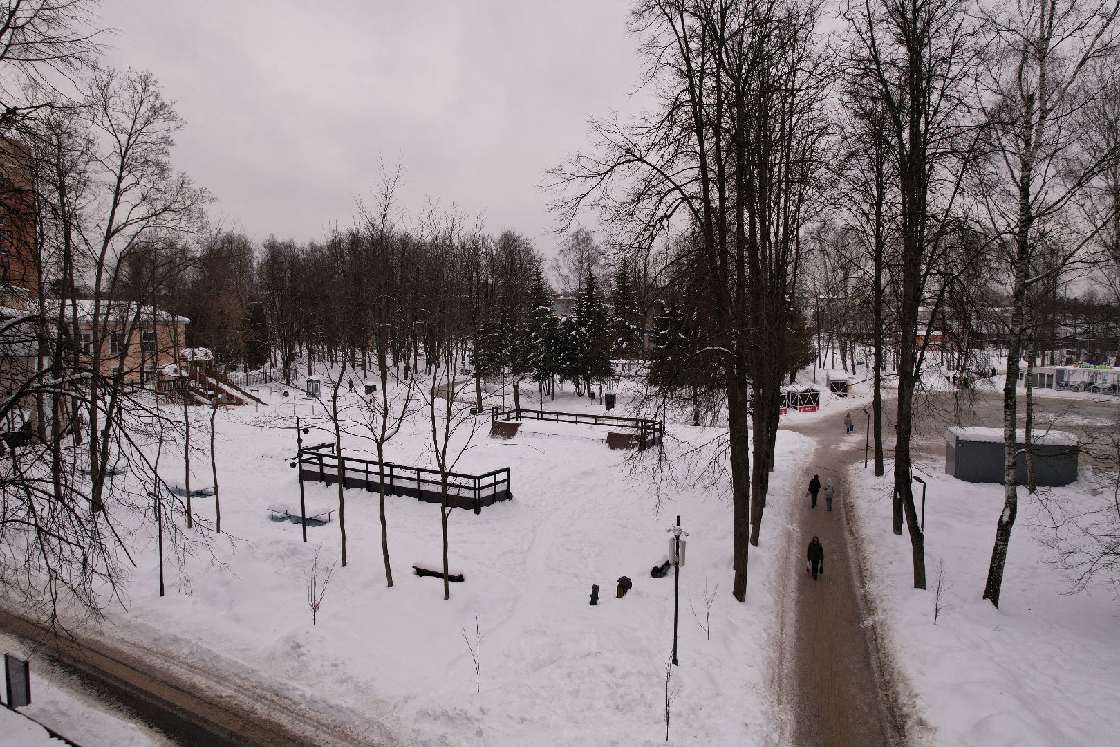 видео с коптера, каток, благоустройство, пушкино, зима в подмосковье,