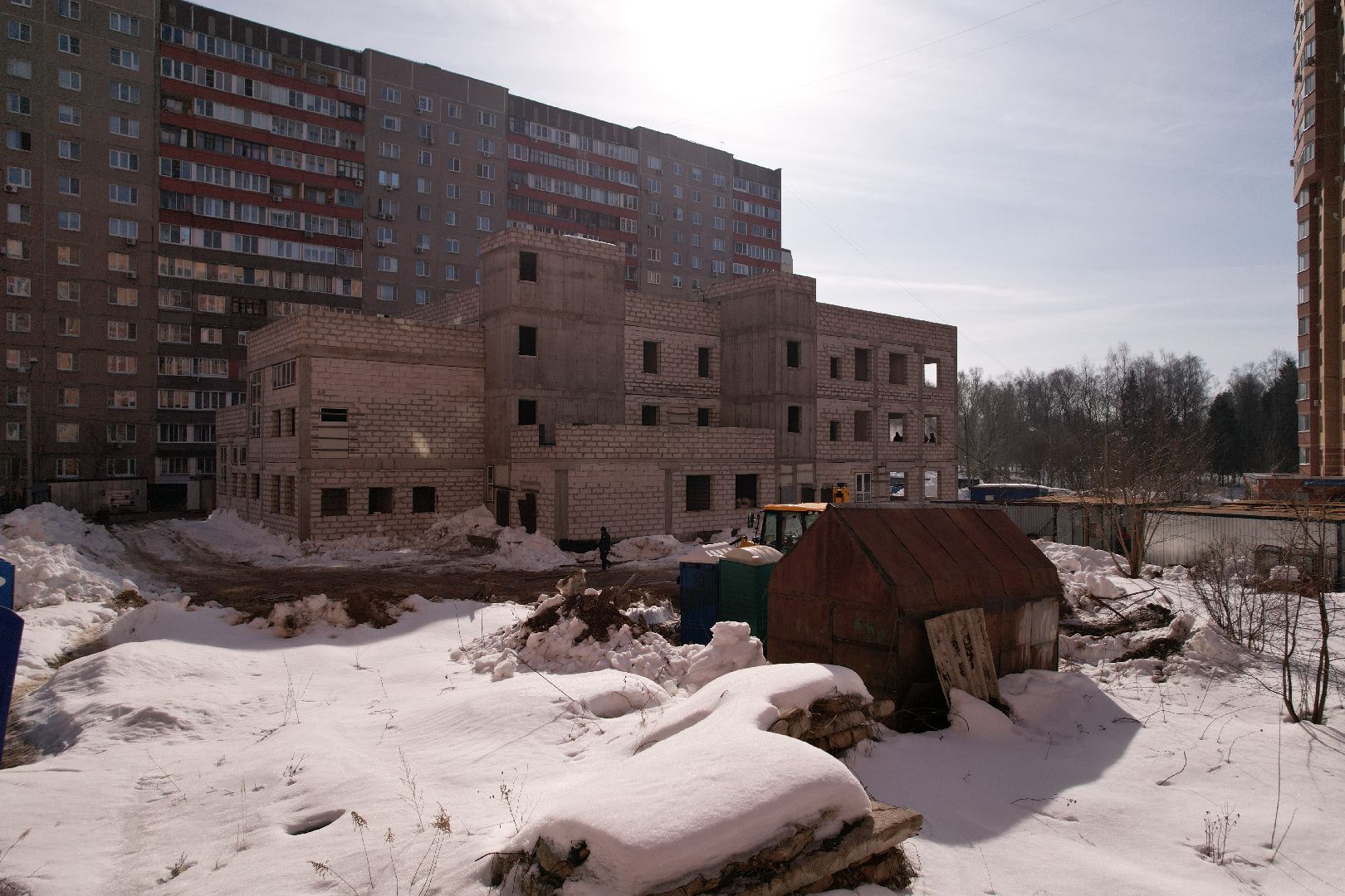 видео с коптера, лобня, строительство, детский сад,