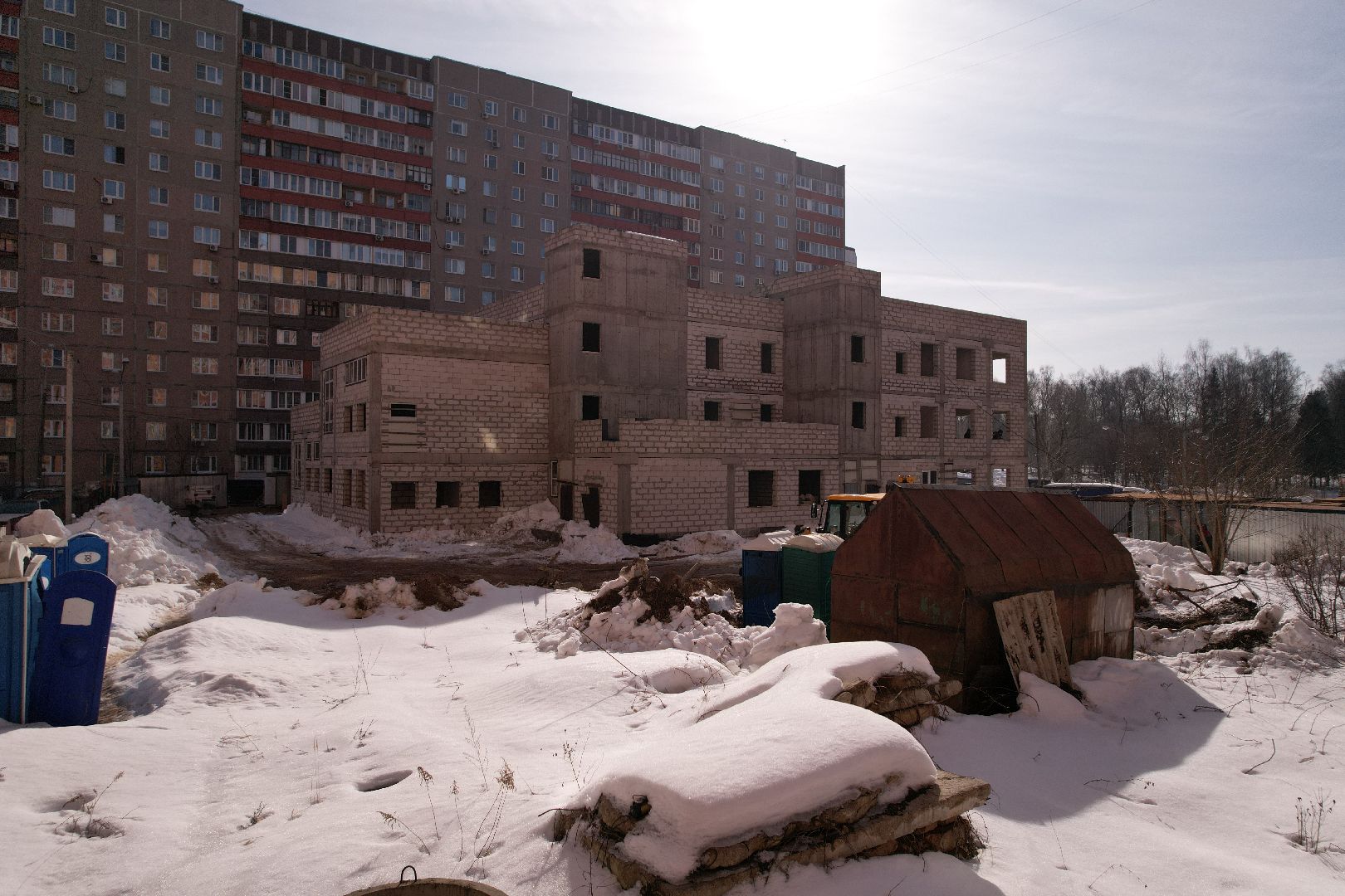 видео с коптера, лобня, строительство, детский сад,