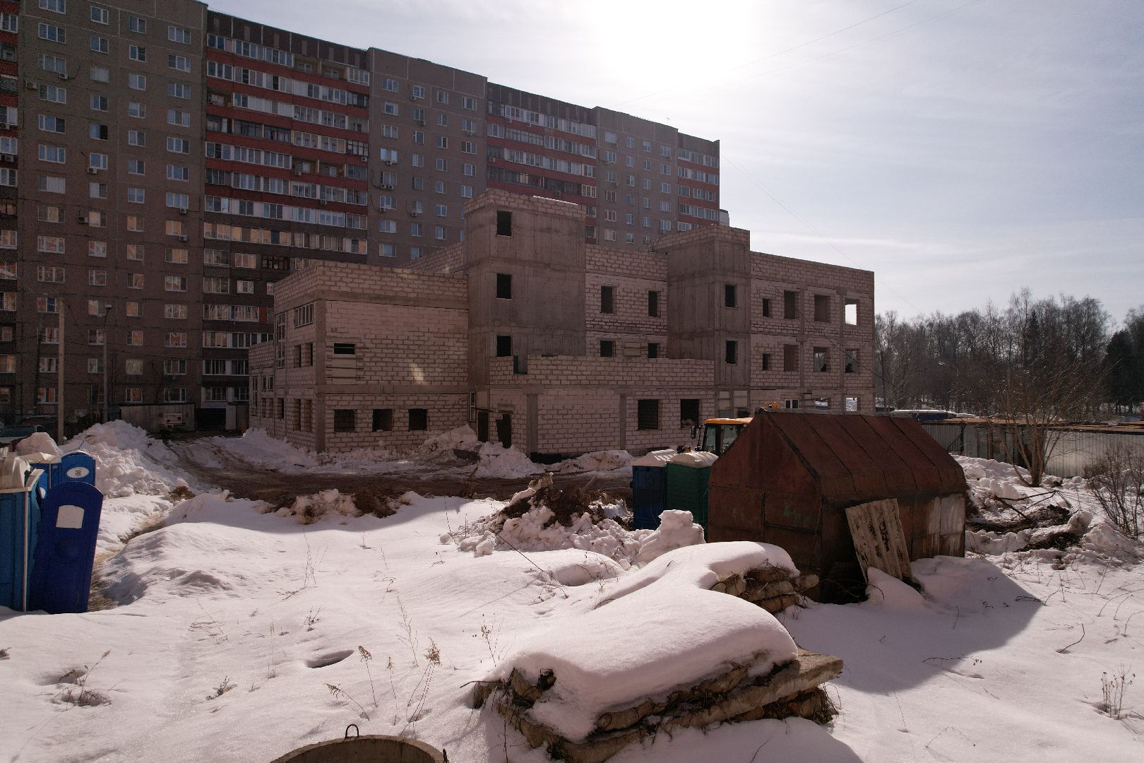 видео с коптера, лобня, строительство, детский сад,