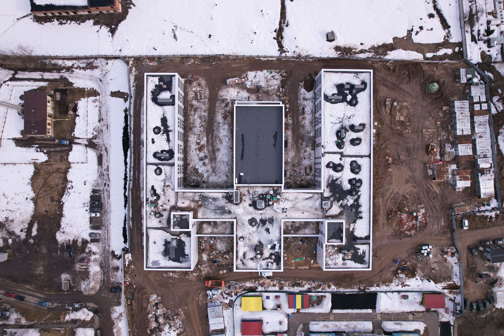 видео с коптера, щёлково, строительство, школа,