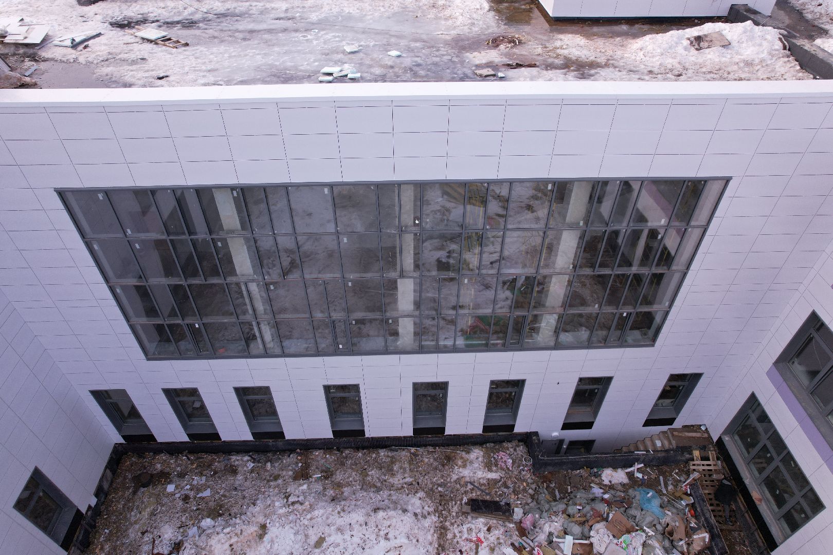 видео с коптера, щёлково, строительство, школа,