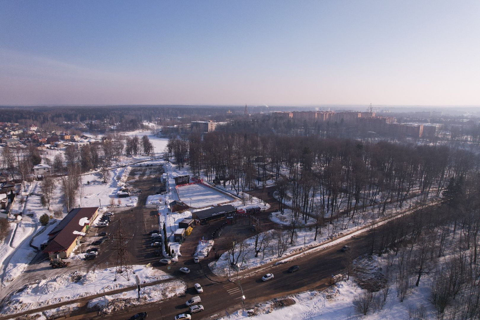 видео с коптера, парк, пруды,
