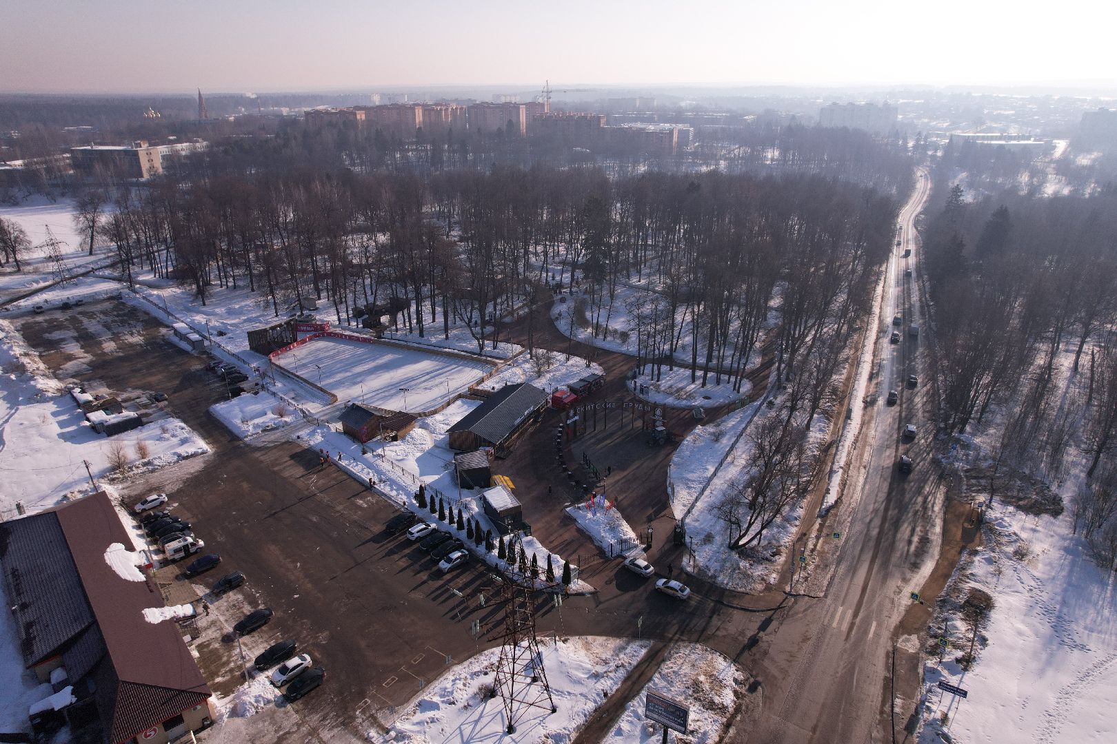 видео с коптера, парк, пруды,