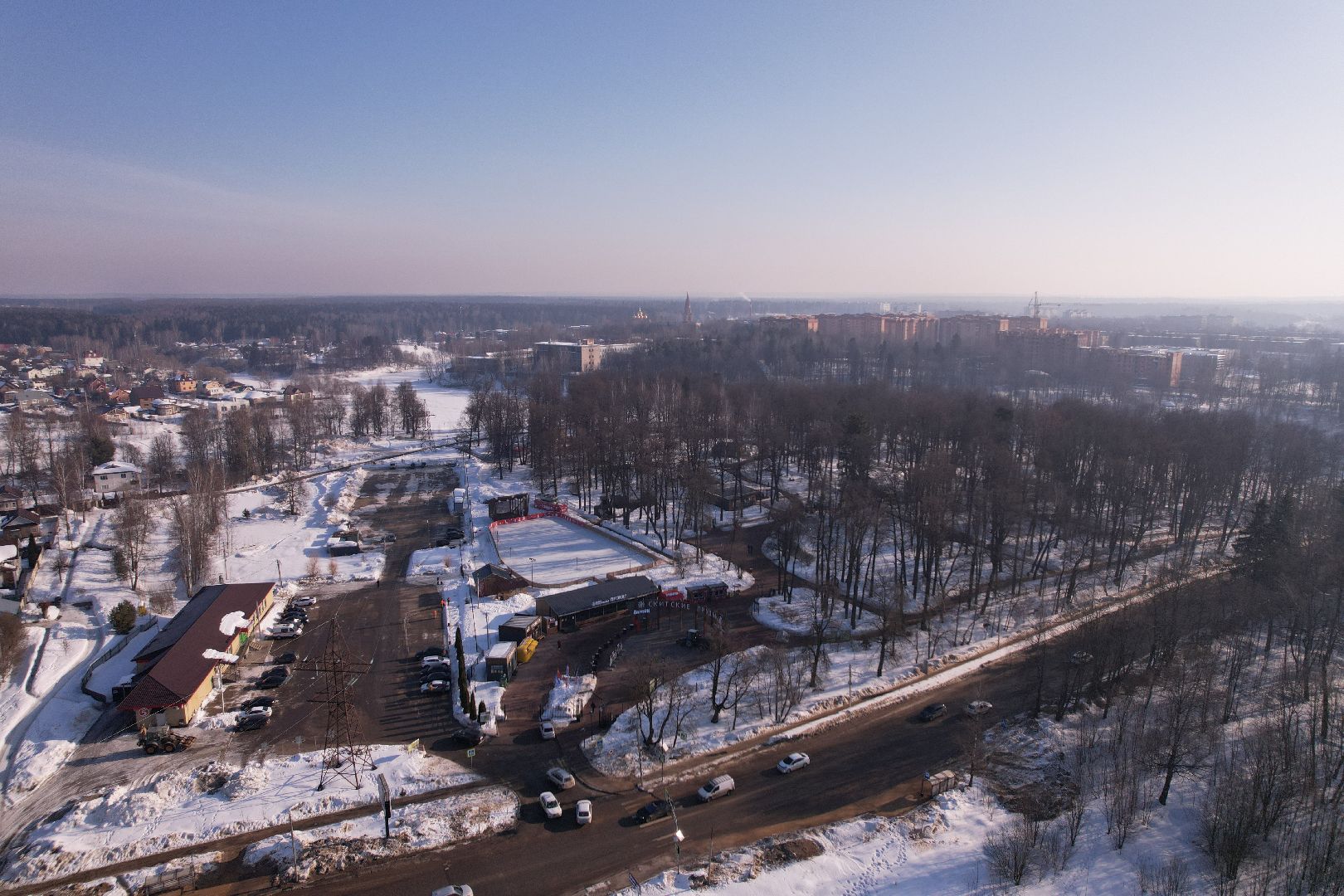 видео с коптера, парк, пруды,