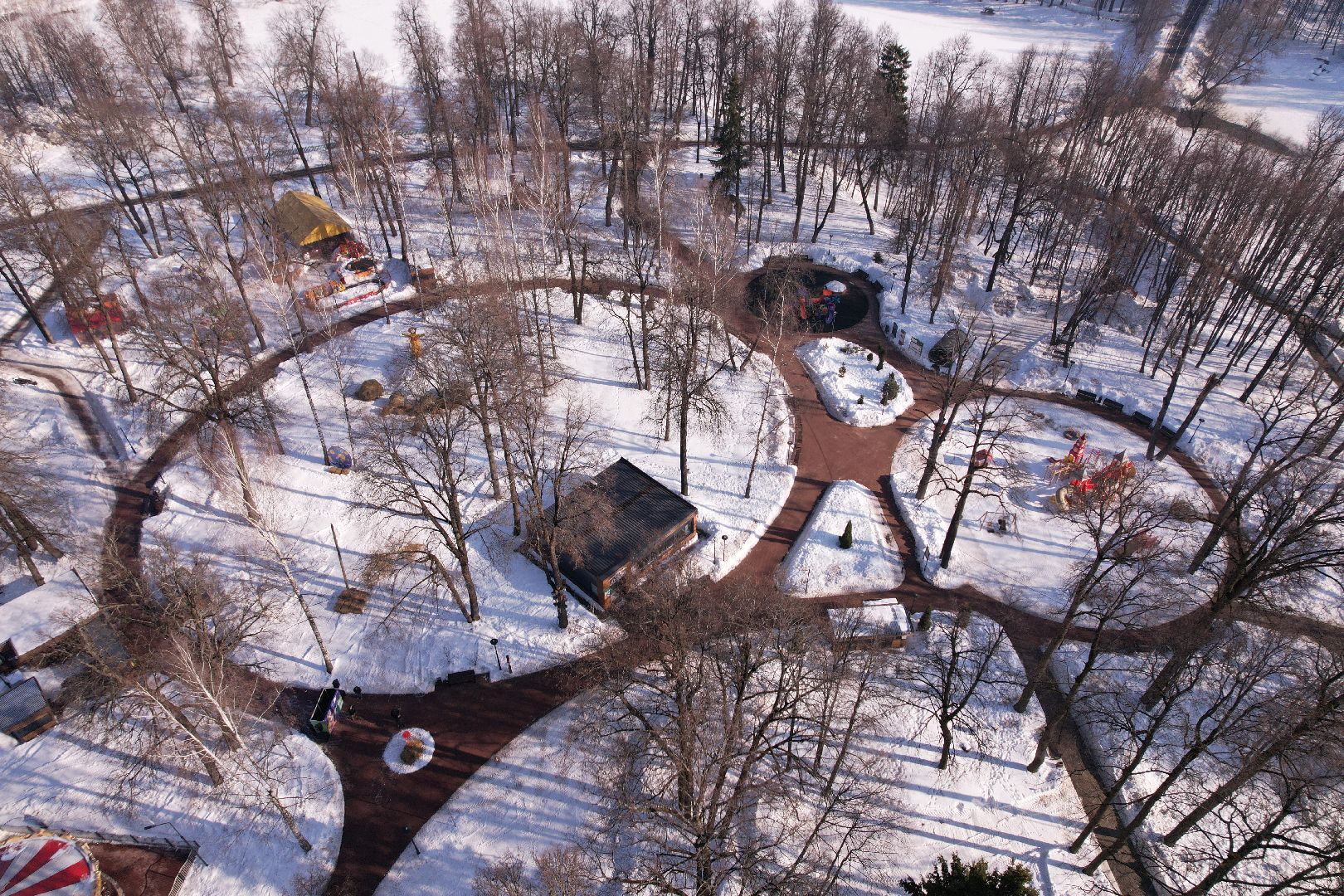 видео с коптера, парк, пруды,