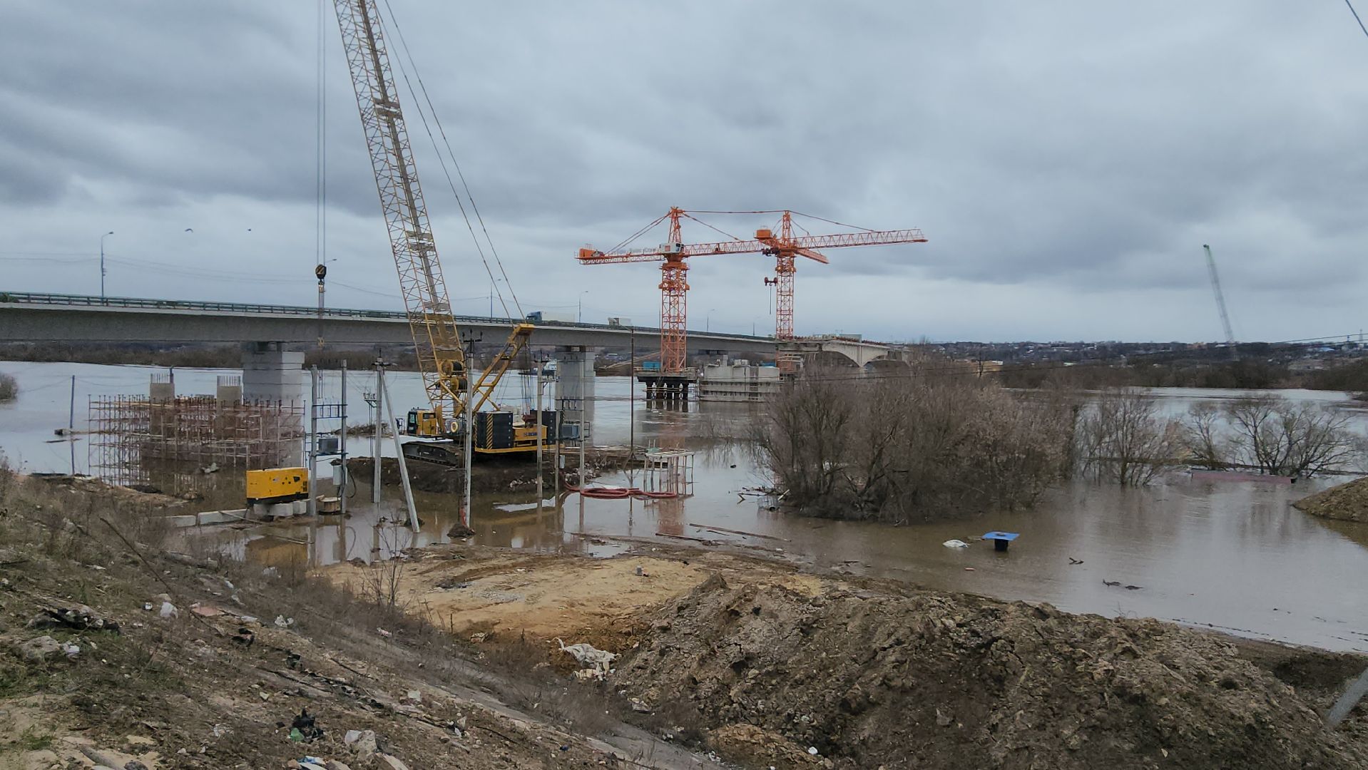 серпухов, мост через оку, строительство моста, паводок на оке, трасса М2,