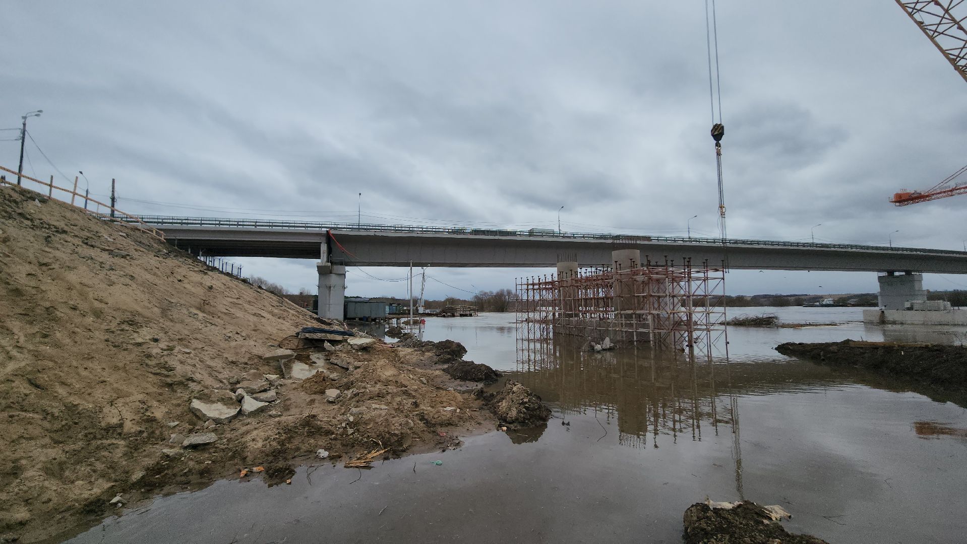 серпухов, мост через оку, строительство моста, паводок на оке, трасса М2,