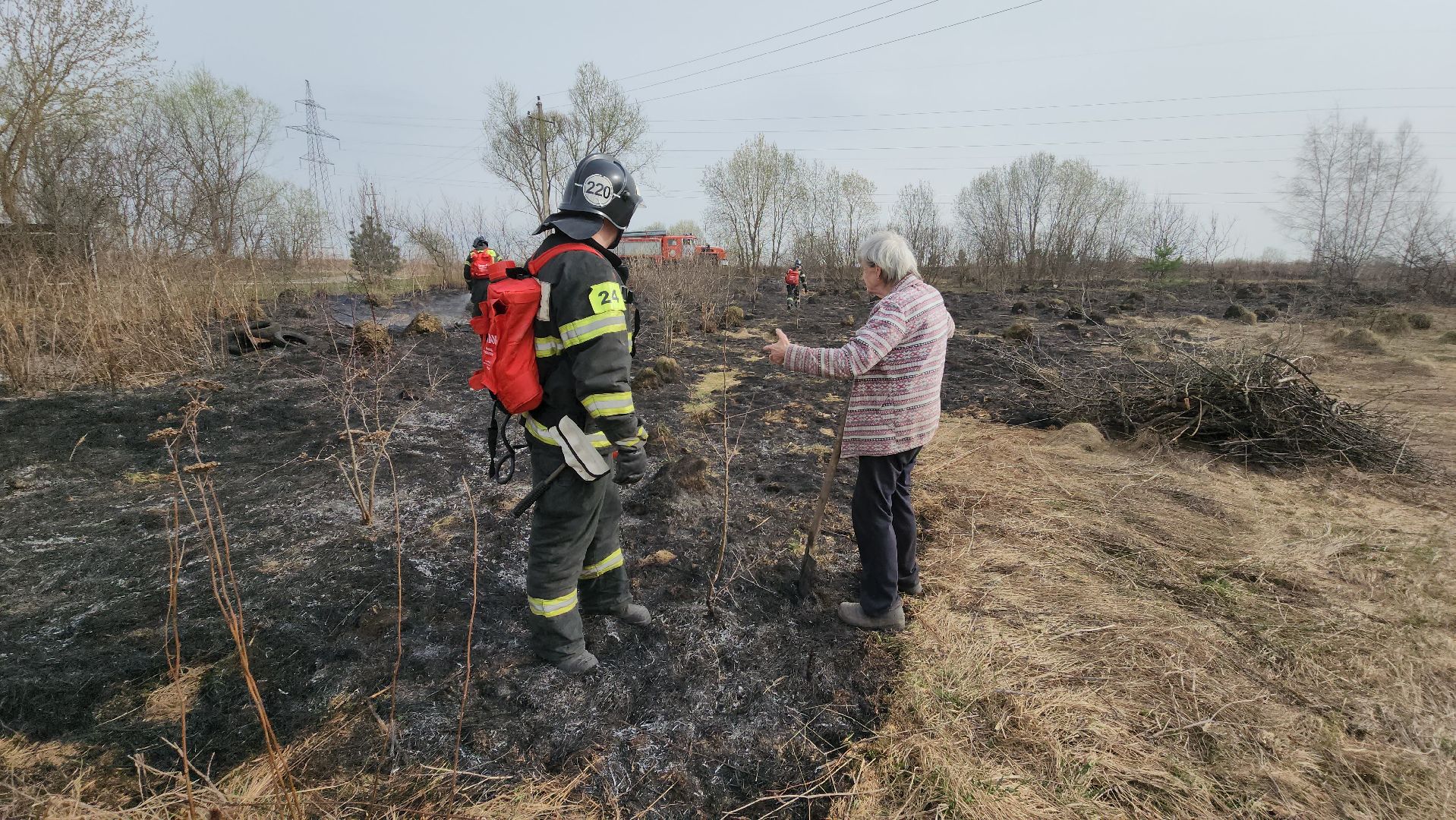 кашира, баскачи, горки, мособлпожспас, пожар, пал травы, тушение пожара, противопожарный ранец,