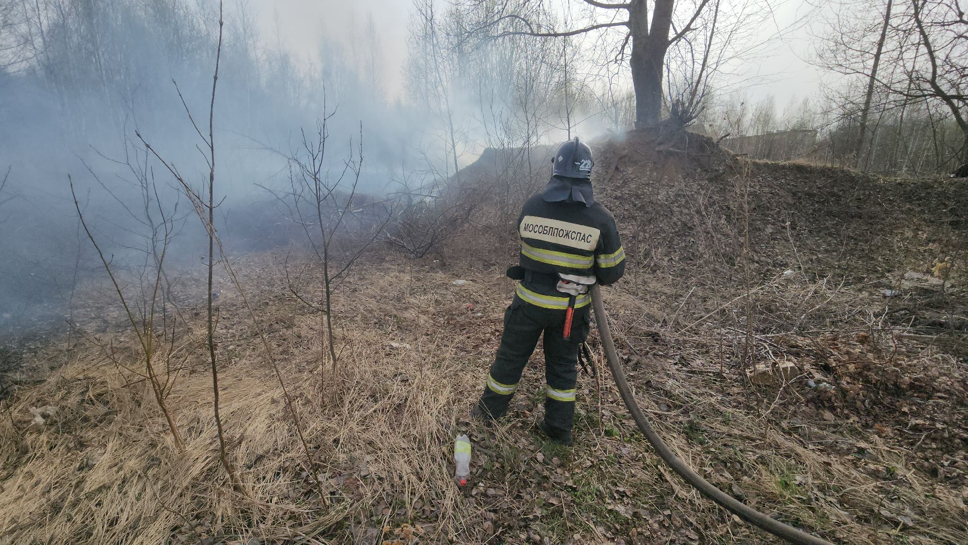 кашира, баскачи, горки, мособлпожспас, пожар, пал травы, тушение пожара, противопожарный ранец,